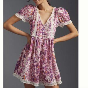 🌸 Anthropologie Lace-Trim Babydoll Romper White 🌸
